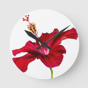 Red Hibiscus Flower Side View Runde Wanduhr