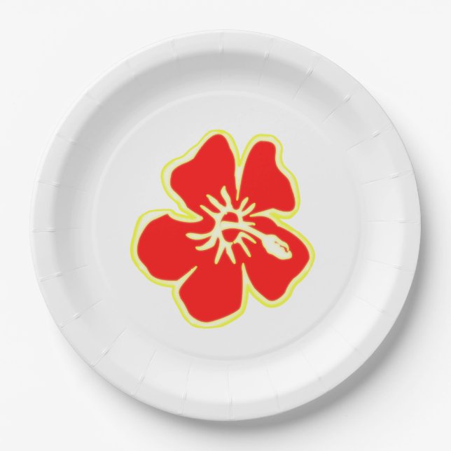 Red Hibiscus Flower Tropical Hawaiian Luau Party Pappteller (Vorderseite)