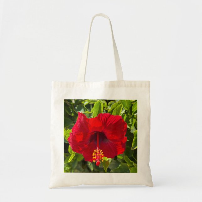 Red Hibiscus Flower – Tropical Nature Tote Bag Tragetasche (Vorne)