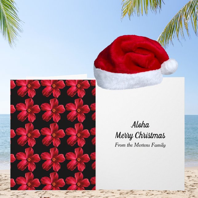 Red Hibisken Blume Muster Tropische Weihnachtsfeie Karte (Red Hibiscus Flower Pattern Tropical Christmas Card)