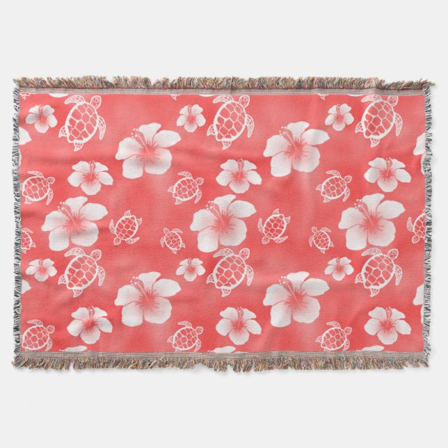 Red Hibiskus Honu Hawaiian Pattern Decke (Vorderseite)