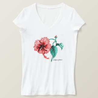 Red Hibiskus V-Neck T - Shirt für Frauen