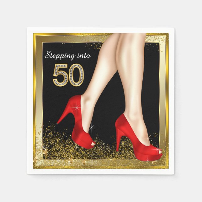 Red High Heel 50. Geburtstagsparty Serviette (Vorderseite)