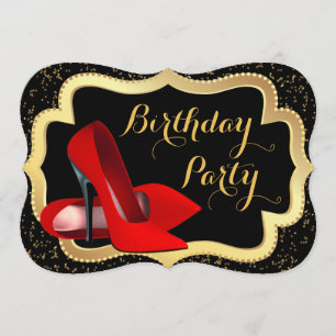 Red High Heel Black and Gold Geburtstagsparty Einladung
