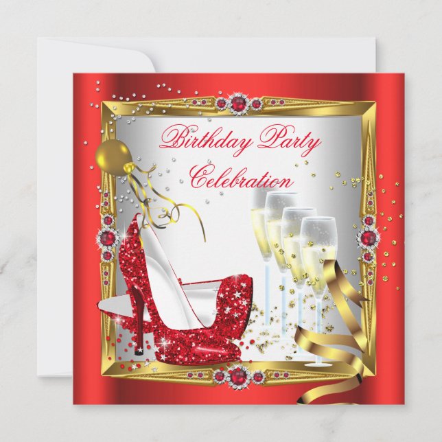 Red High Heel Schuhe Champagner Gold Weiß Einladung (Vorderseite)