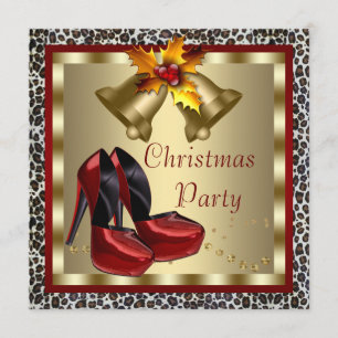 Red High Heel Shoes Leopard Weihnachtsfest Party Einladung