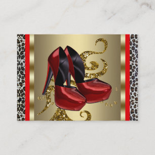 Red High Heel Shoes Red Leopard Business Cards Visitenkarte