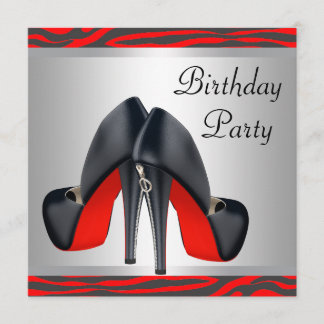 Red High Heel Shoes Red Zebra Geburtstagsparty Einladung