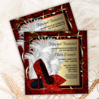 Red High Heels jede Zahl Red Black Gold Geburtstag Einladung