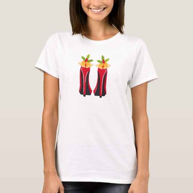 Red High Heels mit Weihnachtsglocken T-Shirt (Vorderseite)