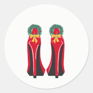 Red High Heels mit Weihnachtskränzen Runder Aufkleber