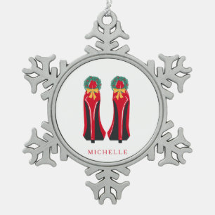 Red High Heels mit Weihnachtskränzen Schneeflocken Zinn-Ornament