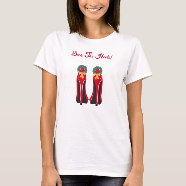 Red High Heels mit Weihnachtskränzen T-Shirt (Vorderseite)