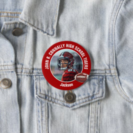Red High School Football Player Foto Grosses Brag Button