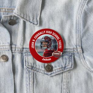 Red High School Football Player Foto Grosses Brag Button