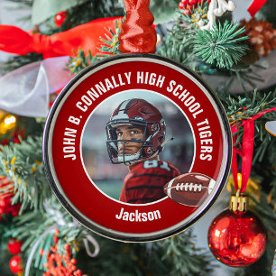 Red High School Football Player Foto Weihnachten Ornament Aus Metall