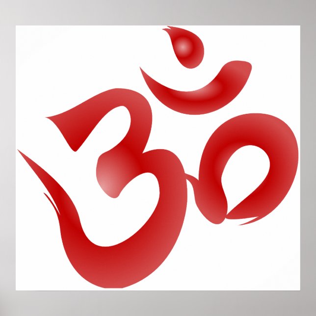 Red Hindu Symbol Om Om Devanagari Calligraphie Poster (Vorne)