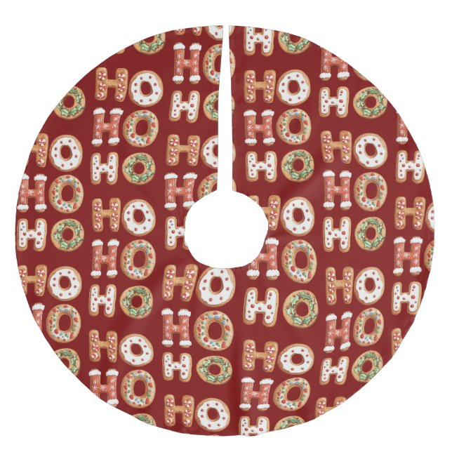 Red Ho Ho Ho Gingerbrot Kekswein Weihnachten Polyester Weihnachtsbaumdecke (Vorderseite)