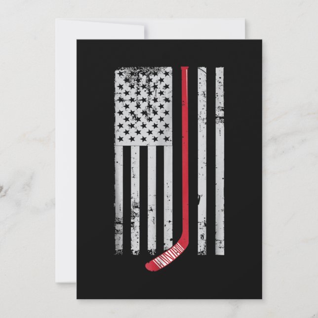 Red Hockey Stick American Flag USA Hockey Einladung (Vorderseite)