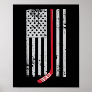 Red Hockey Stick American Flag USA Hockey Poster