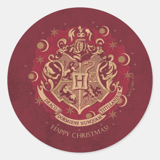 Red HOGWARTS™ Wappen Holiday Wreath Runder Aufkleber (Vorderseite)