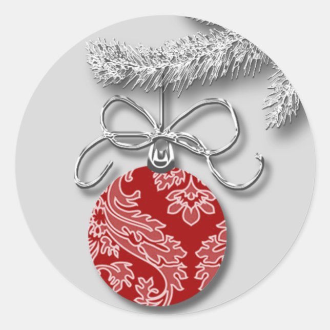 Red Holiday Ball Weihnachtskarten Umschlag Aufkleb Runder Aufkleber (Vorderseite)