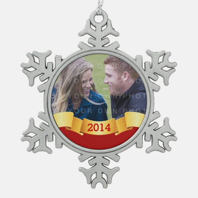 Red Holiday Banner Foto Ornament (Vorderseite)