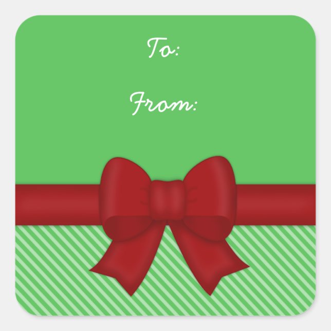 Red Holiday Bow Gift Labels Quadratischer Aufkleber (Vorderseite)