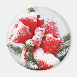 Red Holiday Bow mit Schnee gewohnt   Weihnachten Magnet
