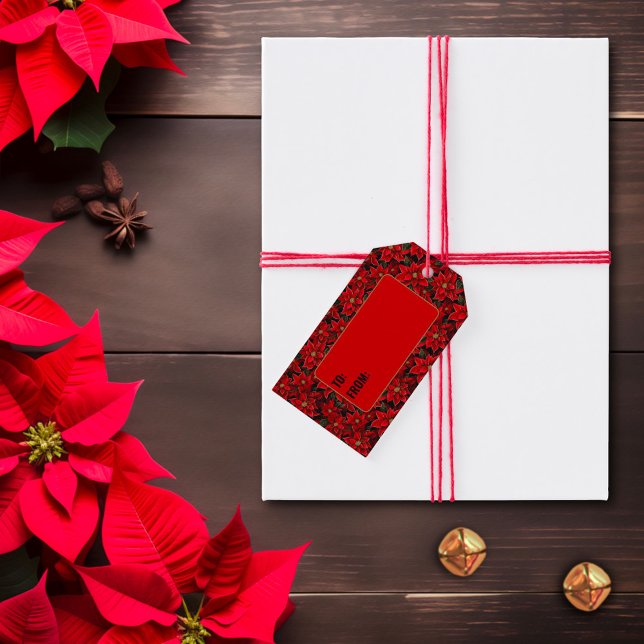 Red Holiday Christmas Poinsettia Pattern Geschenkanhänger (Von Creator hochgeladen)