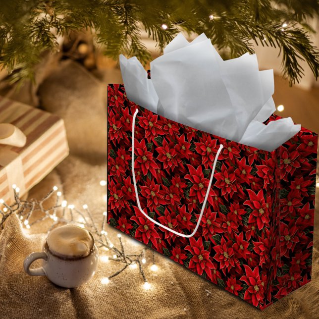 Red Holiday Christmas Poinsettia Pattern Große Geschenktüte (Von Creator hochgeladen)