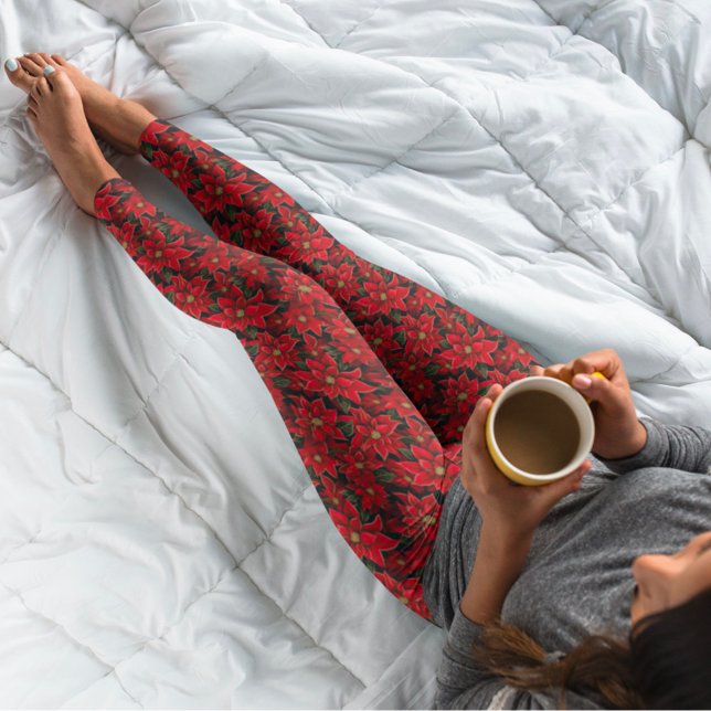 Red Holiday Christmas Poinsettia Pattern Leggings (Von Creator hochgeladen)