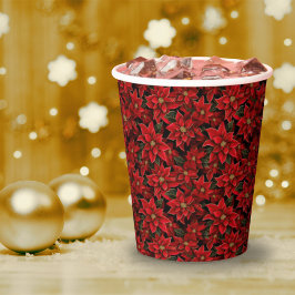 Red Holiday Christmas Poinsettia Pattern Pappbecher