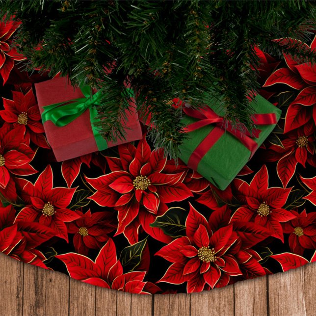 Red Holiday Christmas Poinsettia Pattern Polyester Weihnachtsbaumdecke (Von Creator hochgeladen)
