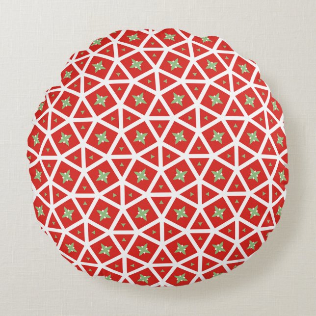Red Holiday Geometric Star Design Rundes Kissen (Vorderseite)