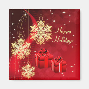 Red Holiday Gold Snowflags Weihnachts-Magnet Magnet