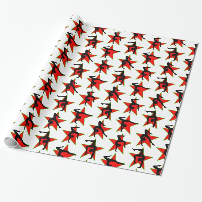 RED HOLIDAY GYMNASTICS DESIGN GESCHENKPAPIER (Ungerollt)