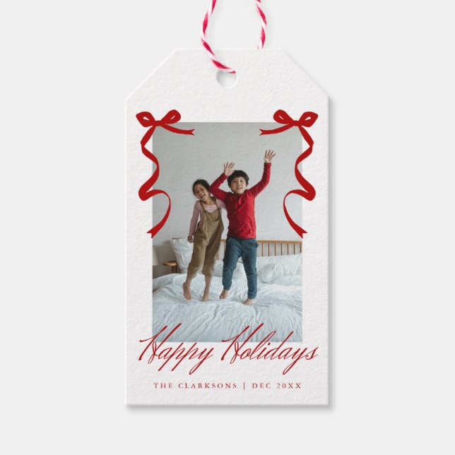 Red Holiday Hand Drawing Whimsical Bows Geschenkanhänger (Vorderseite)