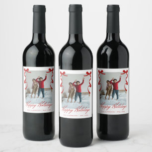Red Holiday Hand Drawing Whimsical Bows Weinetikett