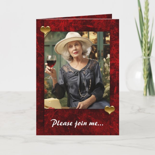 Red Holiday Hearts mit Foto Inhaber Einladung (Vorderseite)