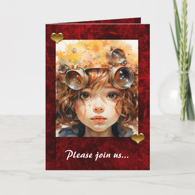 Red Holiday Hearts mit Foto Inhaber Einladung (Vorderseite)