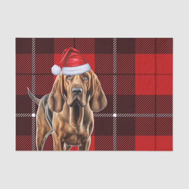 Red Holiday Kariert Weihnachten Bloodhound Dog Lov Seidenpapier (Vorderseite)