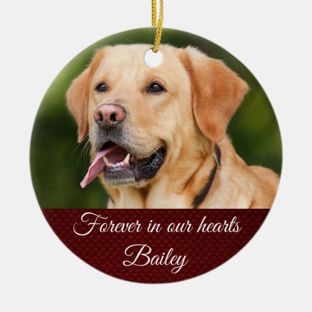 Red Holiday Memorial Pet Hund individuell anpassba Keramik Ornament (Vorne)