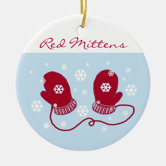 Red Holiday Mittens Keramikornament (Vorne)