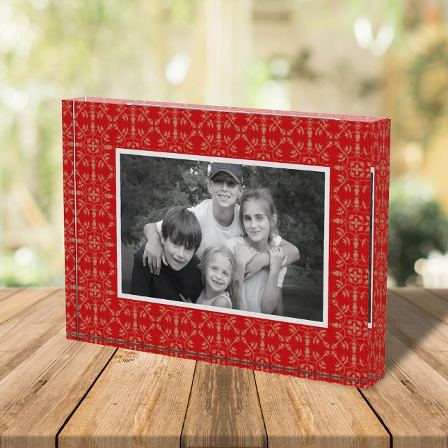 Red Holiday Muster Custom Fotoblock (Red snowflake pattern photo block)