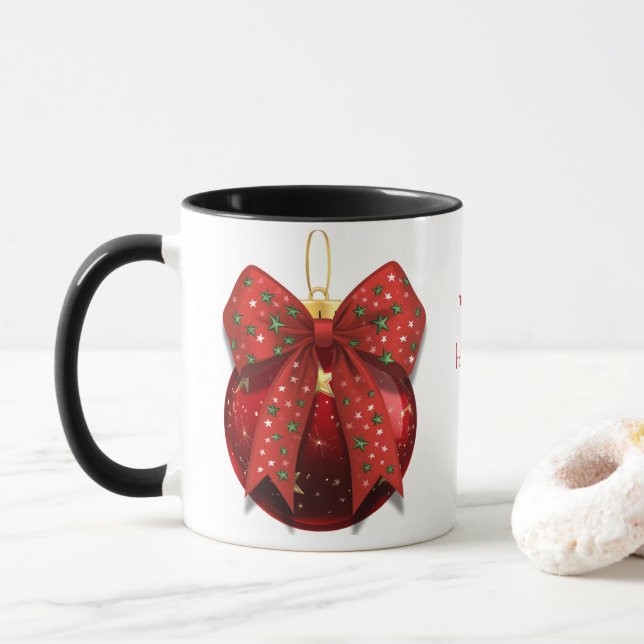 Red Holiday Ornament with Bow  Tasse (Mit Donut)