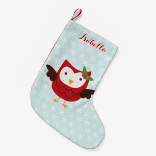 Red Holiday Owl Personalisiert Kleiner Weihnachtsstrumpf