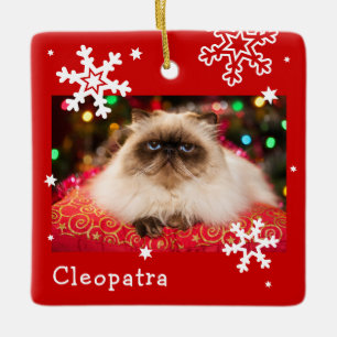 Red Holiday Pet Foto Snowflake Keramikornament