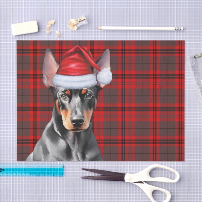 Red Holiday Plaid Doberman Pinscher Christmas Seidenpapier (Handwerk)
