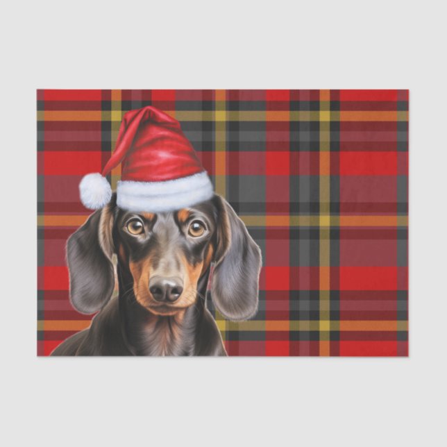 Red Holiday Plaid Smooth Coat Dachshund Christmas Seidenpapier (Vorderseite)